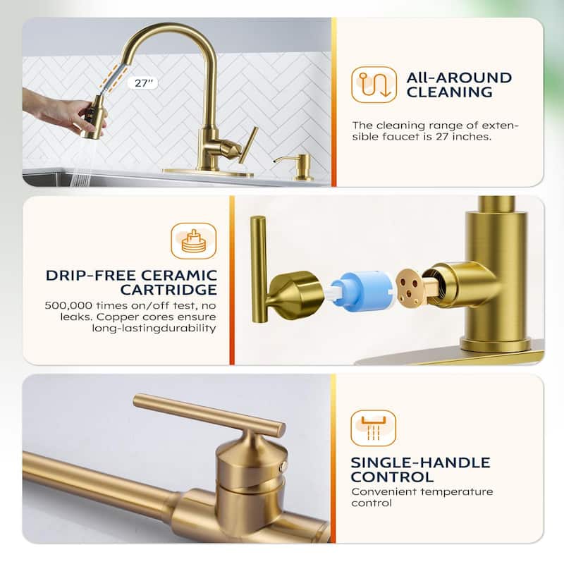 WOWOW Pull Down Sprayer Kitchen Faucet with Soap Dispenser