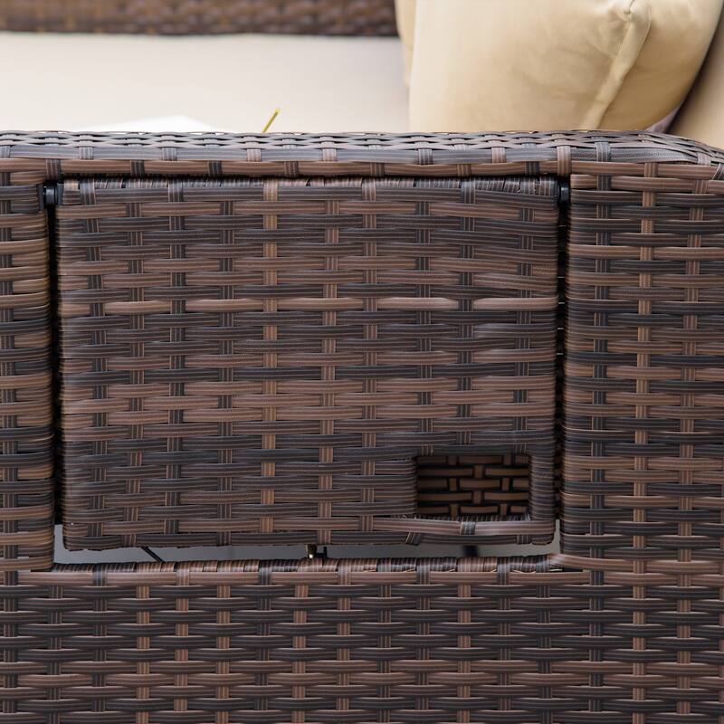 Dark Brown Rattan Outdoor Loveseat with Ottoman and Convertible Daybed Reclining Backrest - 51.25" W x 28.25" D x 37.75" H