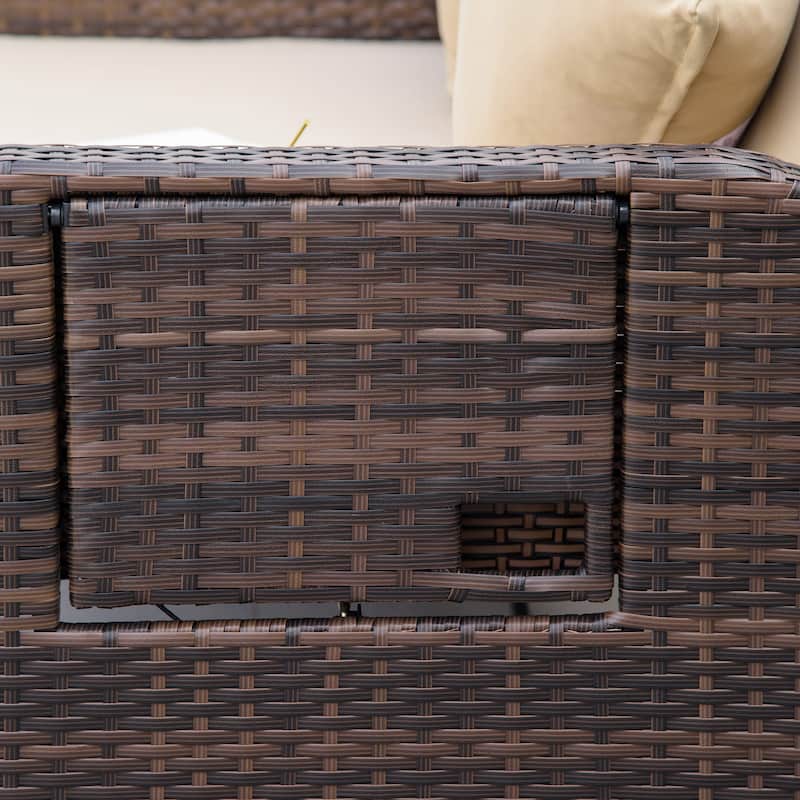 Outsunny Patio Wicker Loveseat Sofa Set, Outdoor PE Rattan Garden Sun Lounger, w/ Storage Ottoman & Side Tables/ Drink Trays