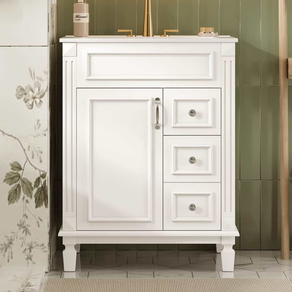 GDFStudio - Ardell Modern Bathroom Vanity with Ceramic Sink, 2 Storage Drawers and Adjustable Shelf - 24'W