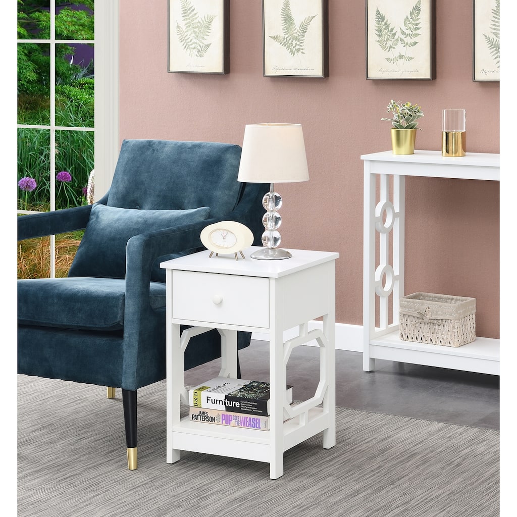1 Drawer End Table with Octagon Side Design, Pull Out Drawer and Two Shelves, Modern Accent Side Table for Living Room - 15.75