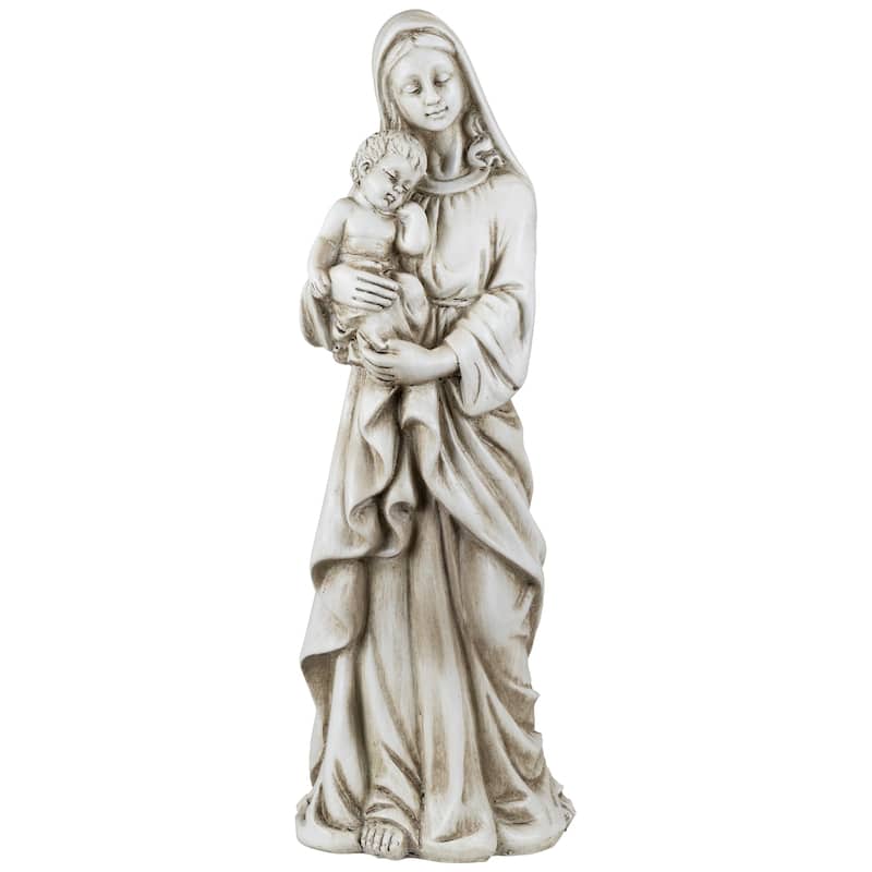 Standing Mary with Baby Jesus Statue - 14.5" - Beige