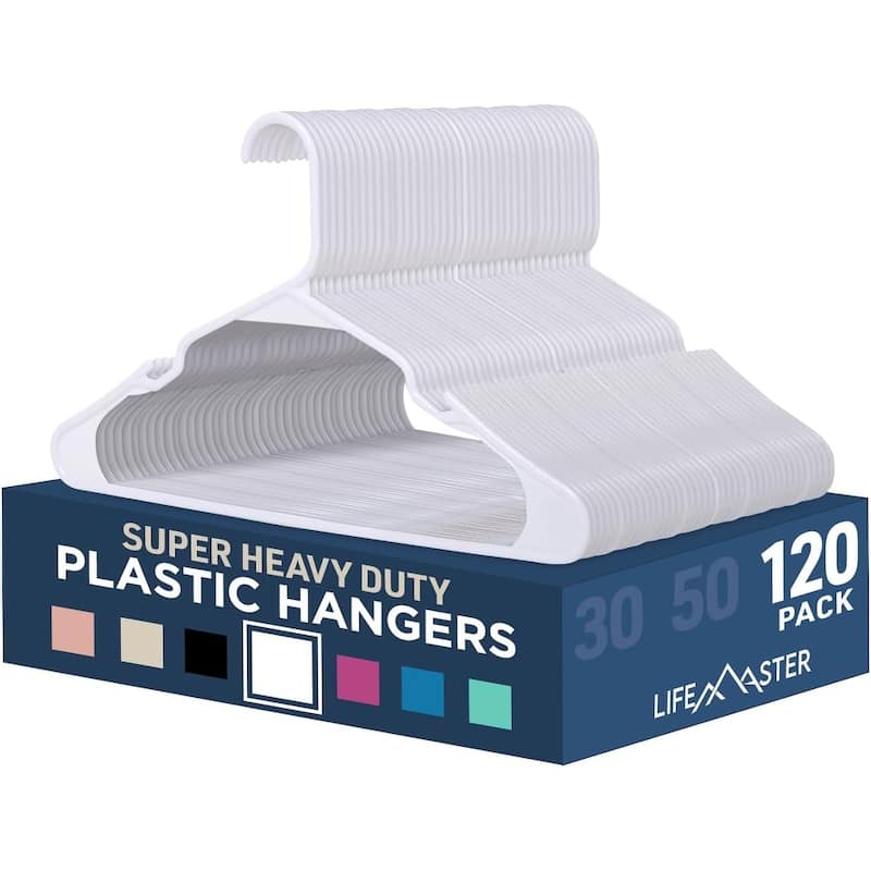 White Plastic Hangers - Lightweight & Durable Coat Hangers - 120 Pieces