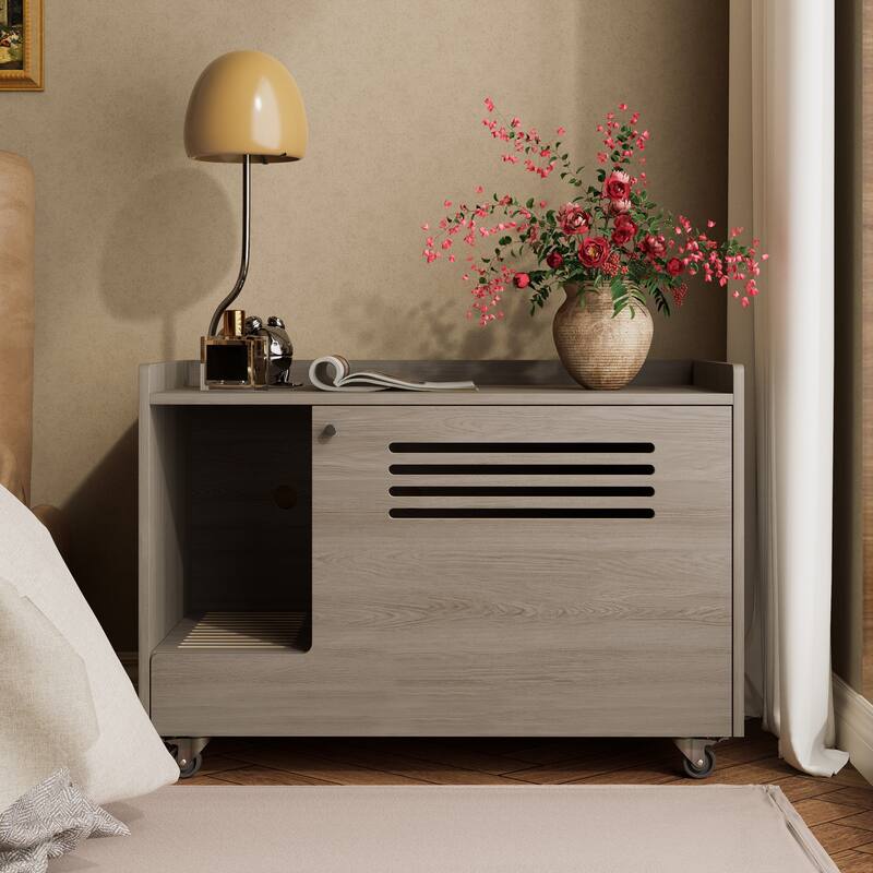 Cat Litter Box Enclosure, Hidden Litter Box Furniture with Wheels, Pet House Decorative Side End Table
