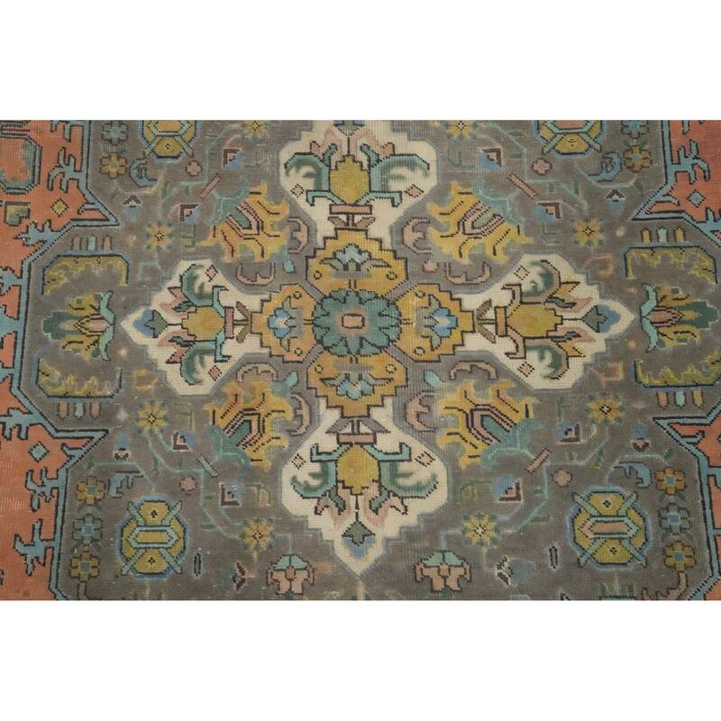 Hand Knotted Oriental 100% Wool Carpet Traditional Floral Coral Tabriz Area Rug - 12' 8'' X 9' 7''