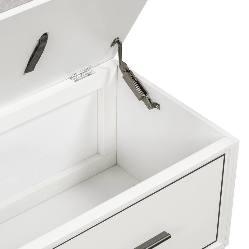 Upholstered Storage Bench for Entryway, Modern Wood Shoe Bench with Removable Cushion, Lift-Up Lid for Living Room