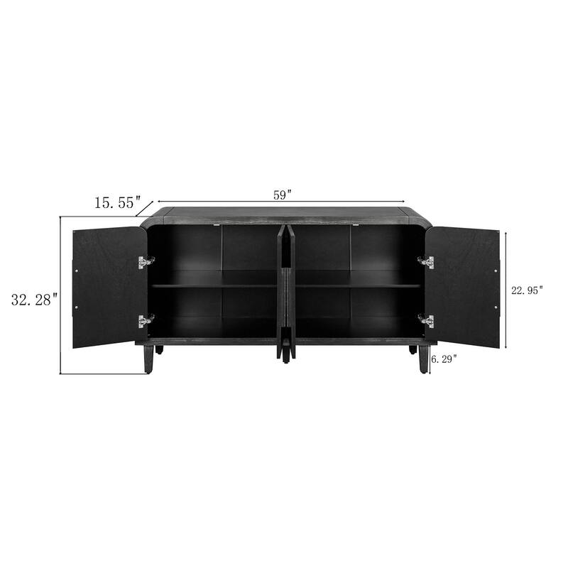 59'' Farmhouse Curved Vintage Storage Sideboard with Large Wooden Handles, Adjustable Shelves for Kitchen,Dining Room