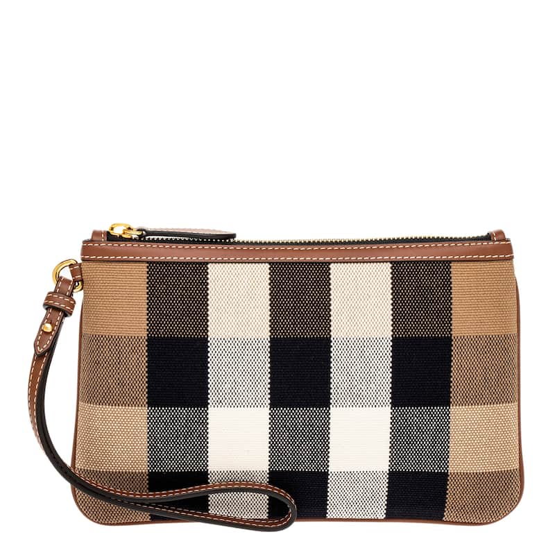 Burberry Peyton Check and Leather Pouch - Taupe Brown