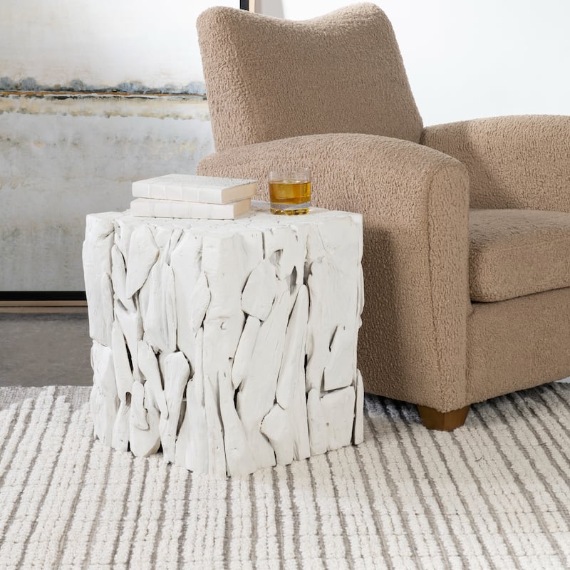 Teak Wood Bunching Cube Side Accent Table - 18.5" - White