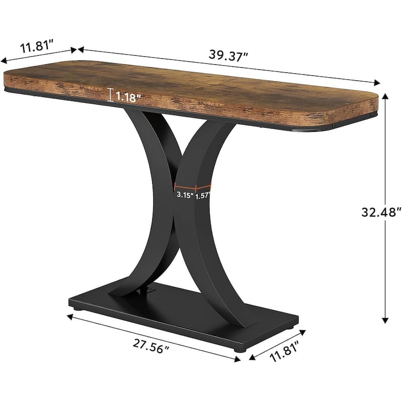 39.4" Modern Industrial Console Table Wood Grain - 39.37" x 11.81" x 32.48"