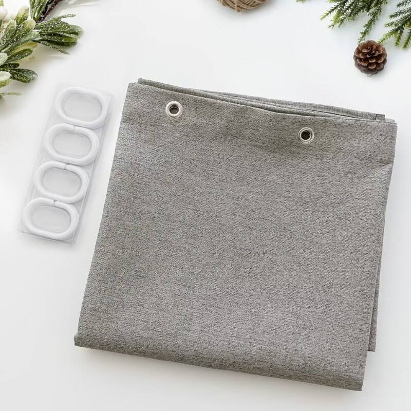 Linen Texture Shower Curtain with 12 Plastic Hooks Included