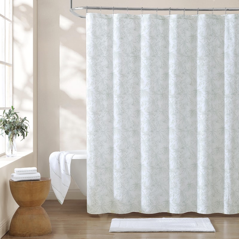 Tommy Bahama Pen And Ink Palm Cotton Shower Curtain - Green