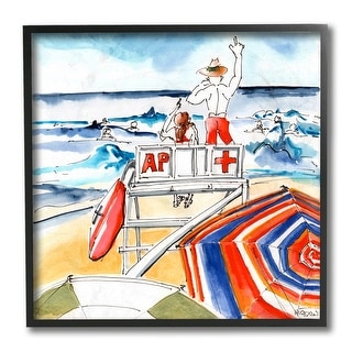 Stupell Summer Beach Lifeguard Chair Nautical Watercolor Framed Wall ...