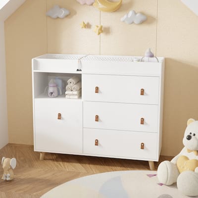 Baby Changing Table Dresser with 4 Drawers,Shelf Hidden Trash Storage