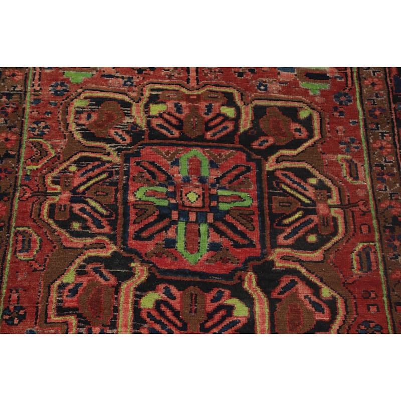Hand Knotted Oriental 100% Wool Carpet Traditional Geometric Oranges & Rust Heriz Runner Rug - 11' 1'' X 3' 4''