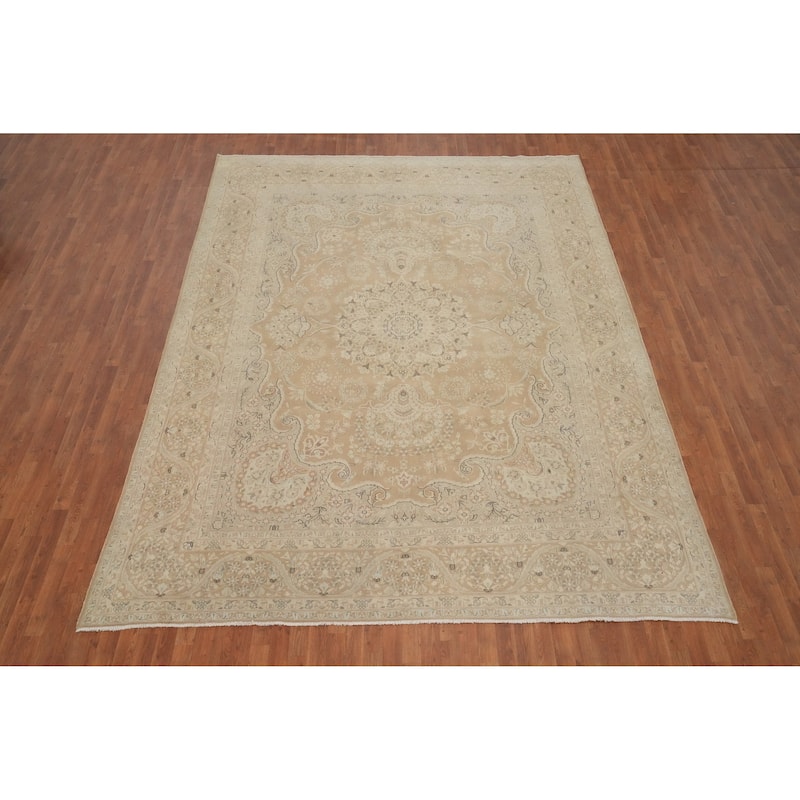 Hand Knotted Oriental 100% Wool Carpet Traditional Floral Beige & Ivories Kerman Area Rug - 12' 10'' X 9' 7''