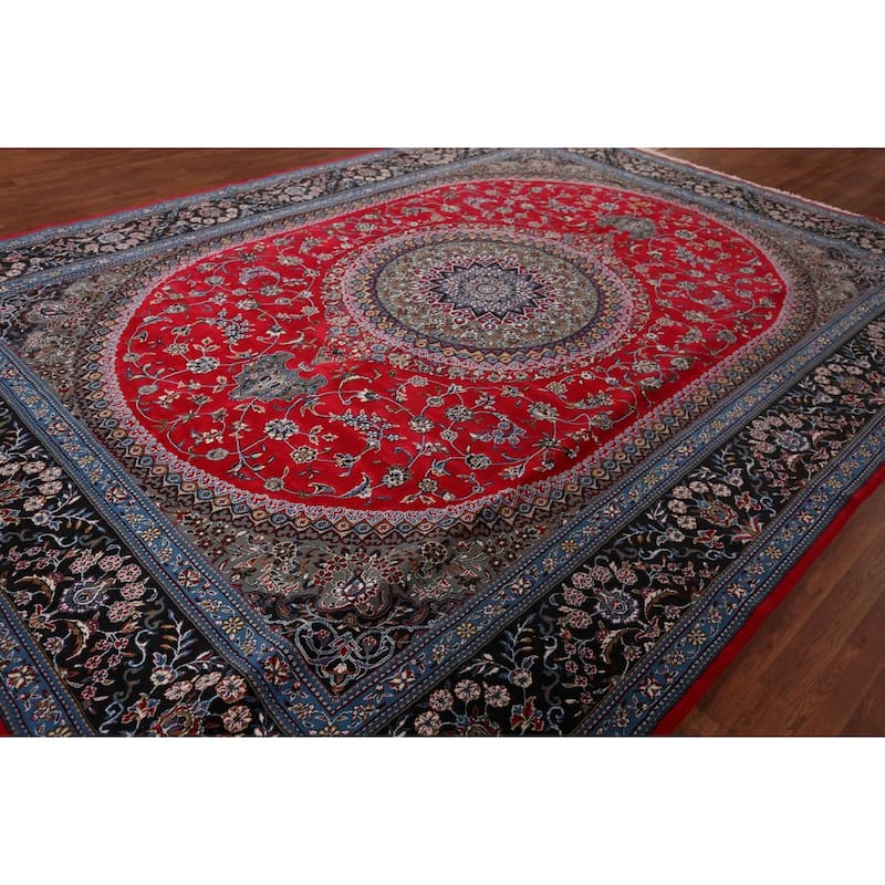 Red Medallion Kashan Turkish Rug Machine-Made Oriental Carpet - 9'9" x 13'1"