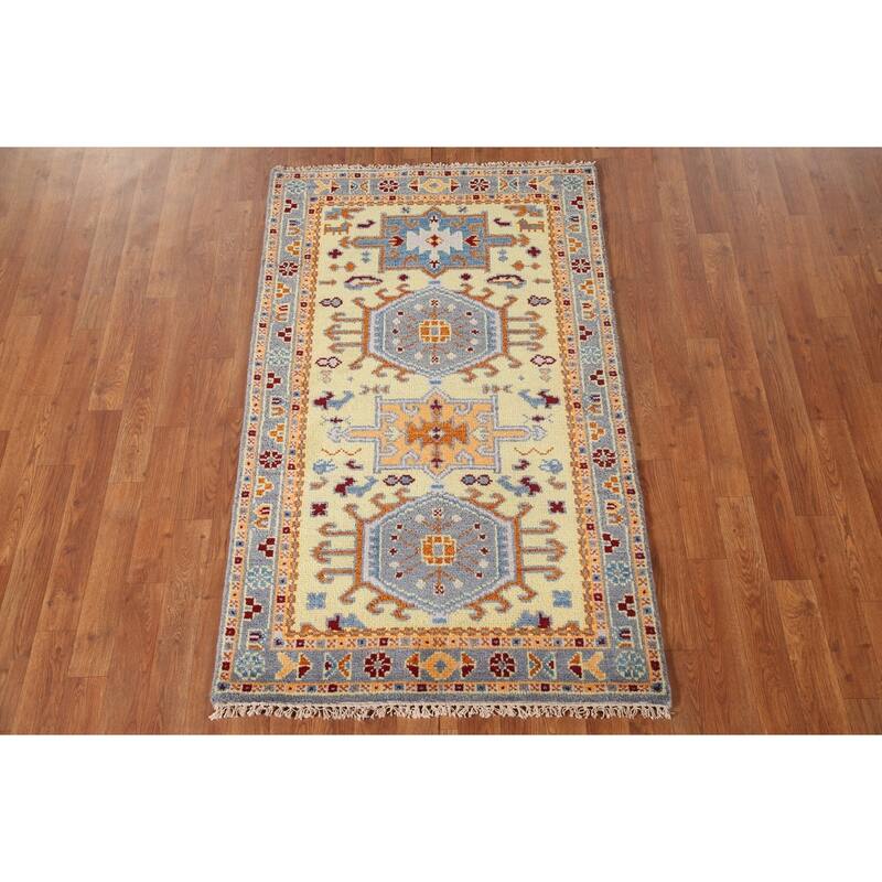 Geometric Kazak Accent Rug Hand-Knotted Wool Carpet - 3'0"x 5'0"