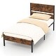 preview thumbnail 4 of 7, Twin Bed Frame with Rustic Wooden Headboard and Noise-Free Design