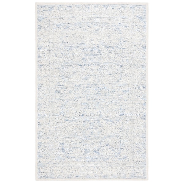 SAFAVIEH Handmade Ebony Unny Modern Wool Rug - 5' x 8' - Blue/Ivory - Rectangle