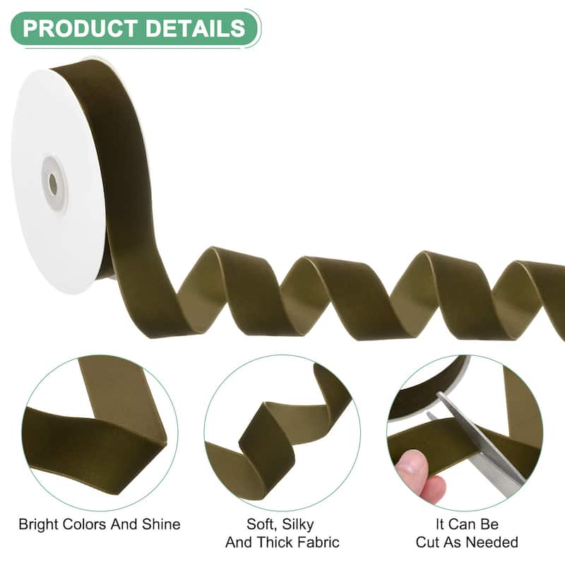 Velvet Ribbon 10 Yards Wide Nylon Fabric Ribbons - Army Green - 1"