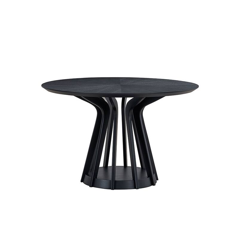 47.24 Inch Round Dining Table for 4, Space-Saving Wooden Kitchen Table - Modern Design with Sturdy Pedestal Base - Black