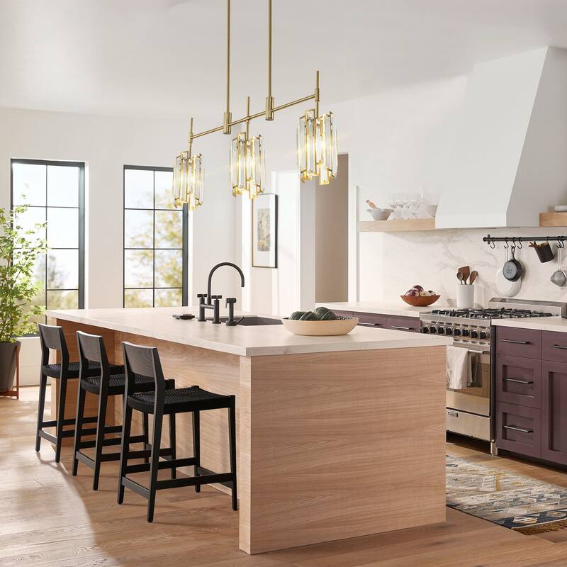3-Light Modern Glam Linear Crystal Pendant Light Kitchen Island Lightings