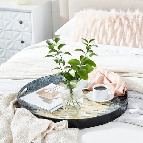 Black Shell Coastal Tray (Set of 3) - 24 x 24 x 2Round