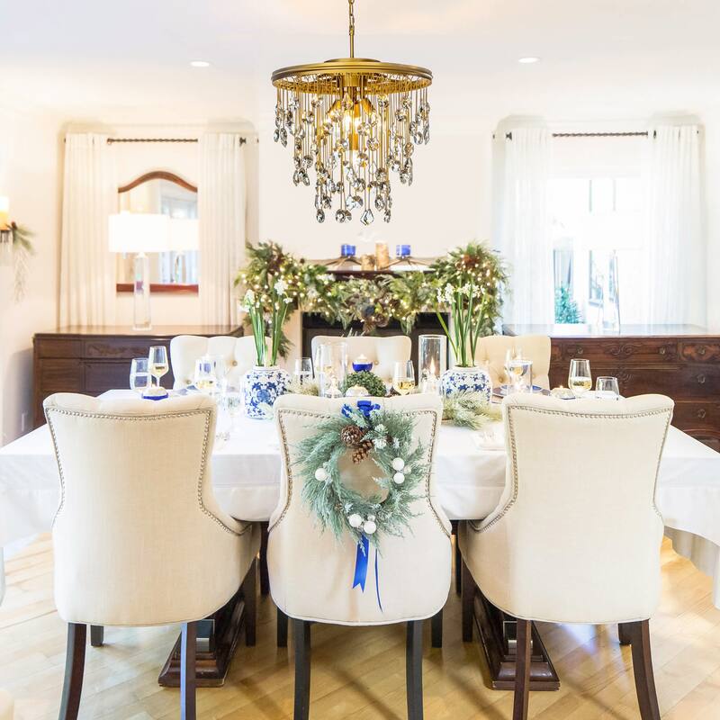 5/7 -Light Contemporary and Glam Antique Gold Rain Drop Crystal Chandelier