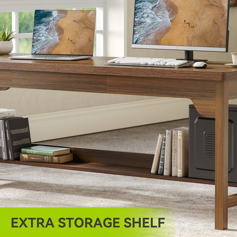 2 Person Desk with Bookshelf, 78.7 Inch Long Office Desk Double Table