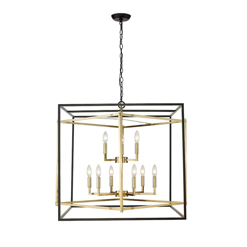 9 Light Black And Gold Box Chandelier