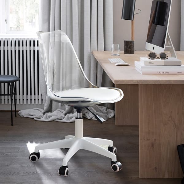 Acrylic Clear Desk Chair with Wheels, Adjustable Height Home