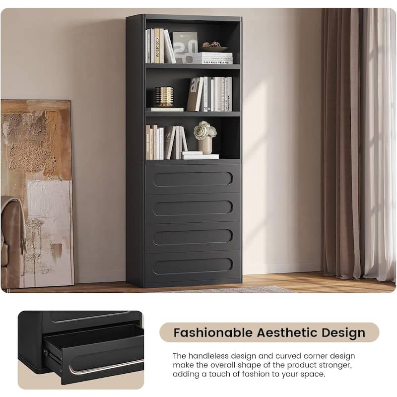 Bookcase with 4 Drawers 72.1" Tall Bookshelf with 3 Storage Shelves