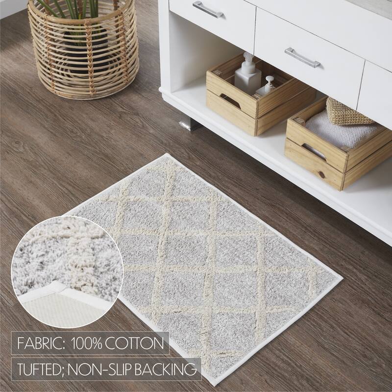 Frayed Lattice Oatmeal Tan Bathmat by VHC 20x30 - 20x30 - Tan