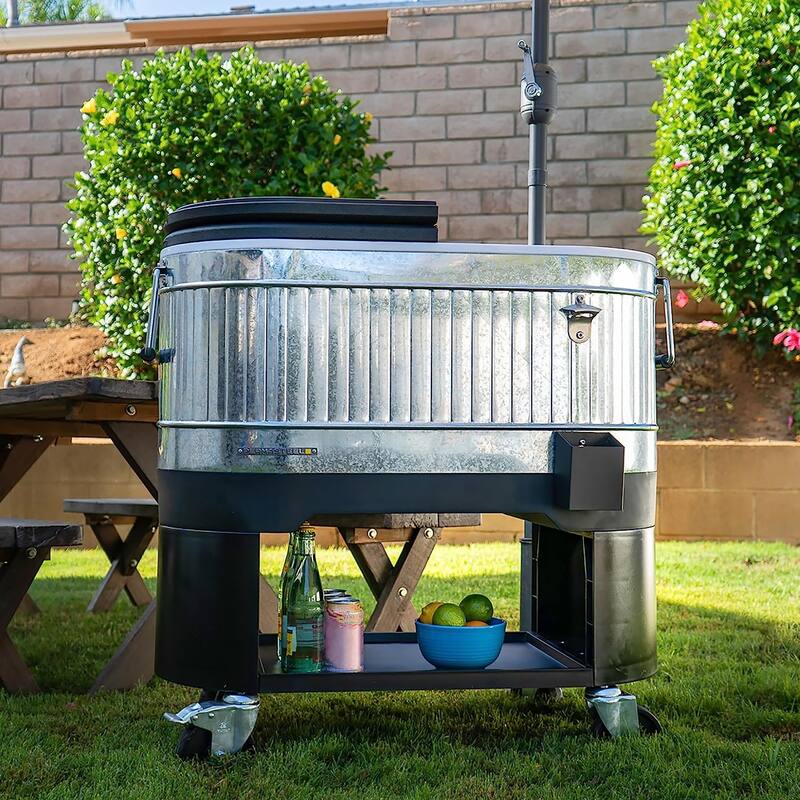 Permasteel 120-Qt Galvanized Steel Rolling Patio Cooler with Dividers