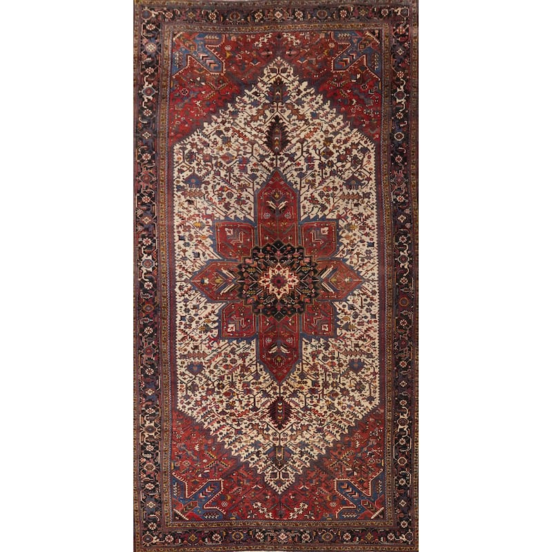 Hand Knotted Oriental 100% Wool Carpet Traditional Medallion Beige & Ivories Heriz Area Rug - 21' 3'' X 11' 5''