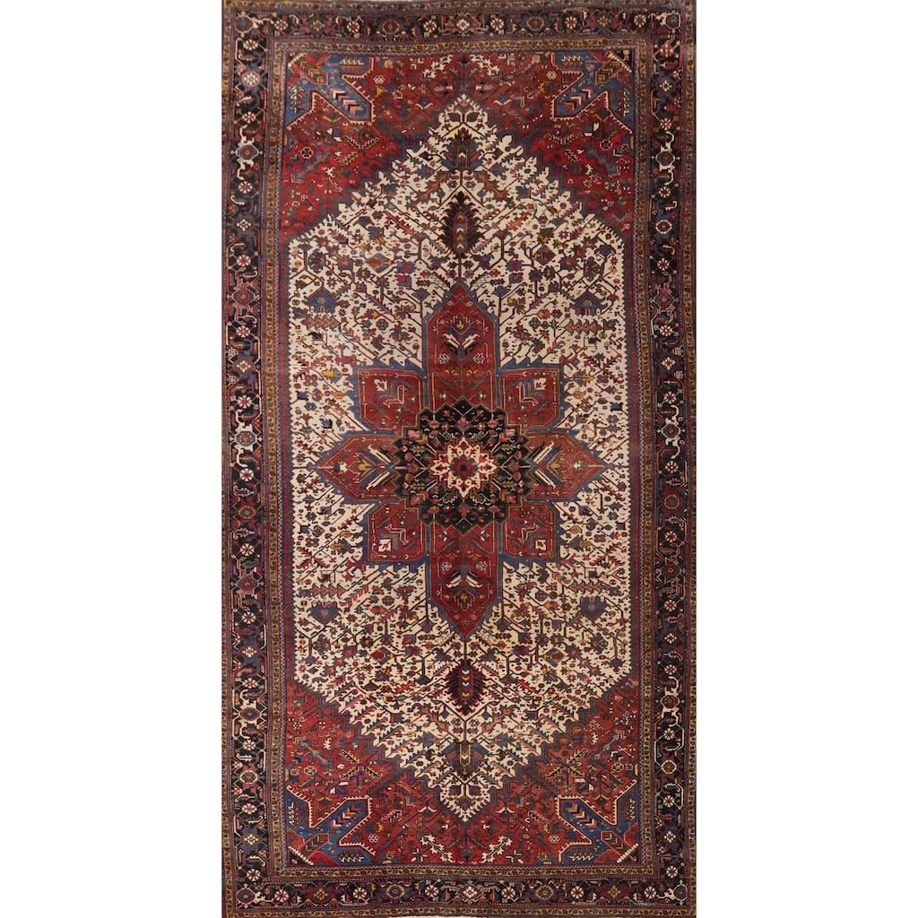 Hand Knotted Oriental 100% Wool Carpet Traditional Medallion Beige & Ivories Heriz Area Rug - 21' 3'' X 11' 5''