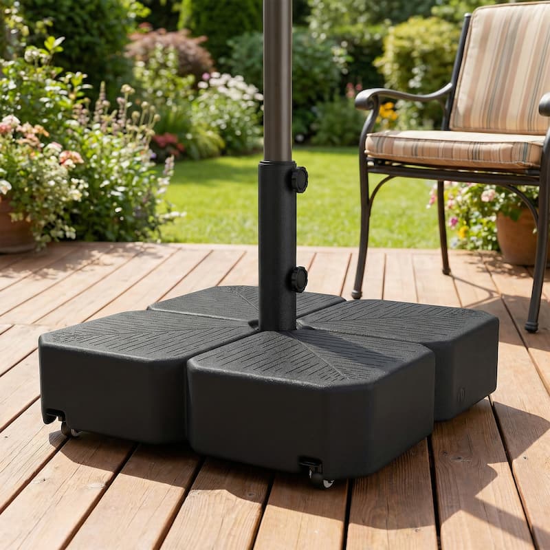 Outsunny Patio Umbrella Base with Wheels, Square Heavy Duty Umbrella Stand Holder, 70 lbs Water or 88 lbs Sand Filled - Black