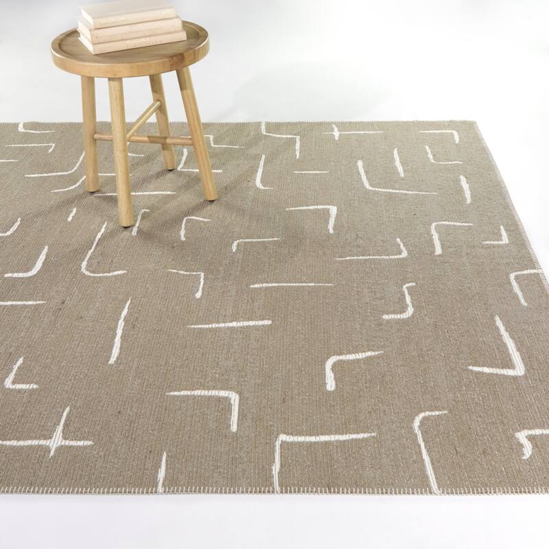 Neron Abstract Modern Area Rug - 5'3" x 7' - Tan - Rectangle