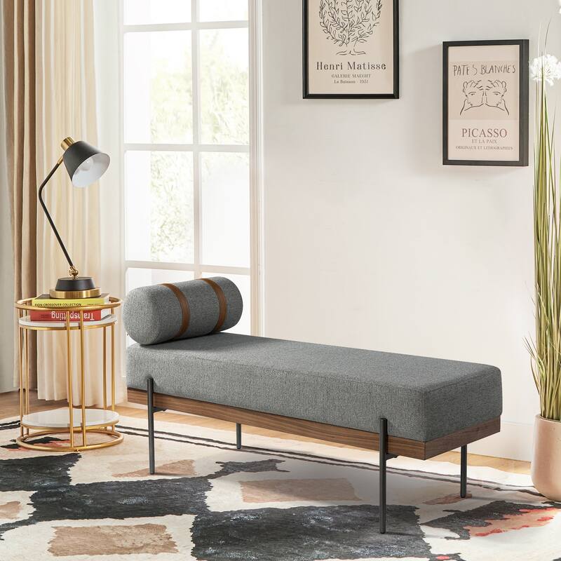 Damacio Modern Entryway Bench with Removable Pillow and Metal Legs - Grey