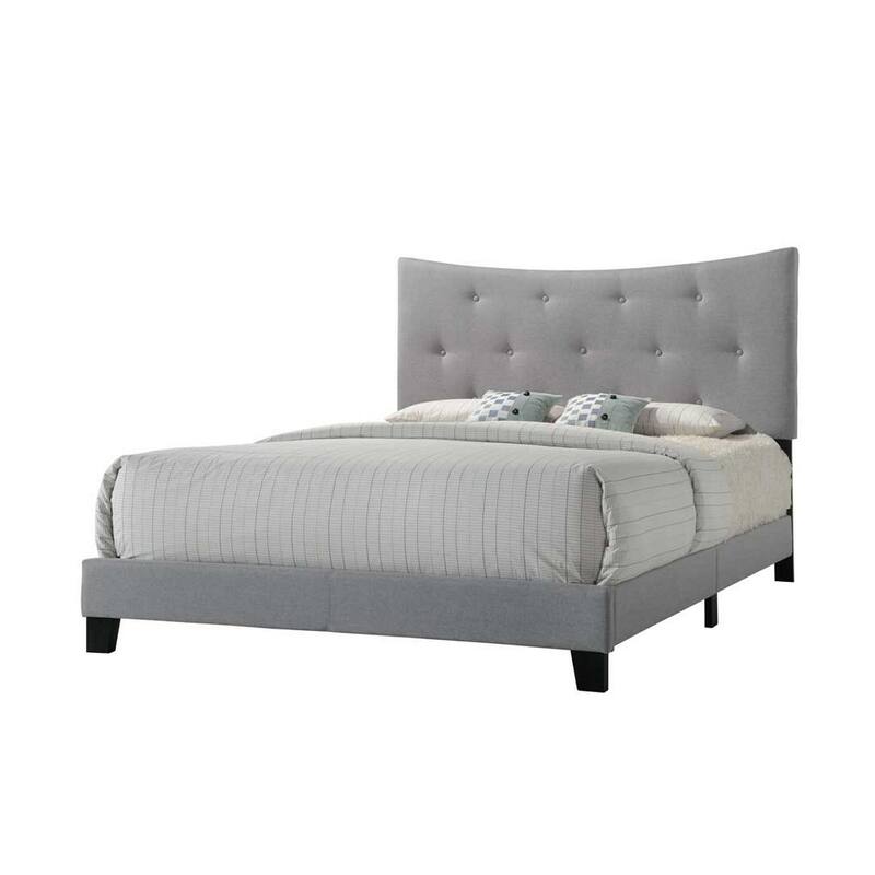 Fabric Queen Bed with Elegant Arched Headboard, Button Tufted, Low Profile Footboard, Rubberwood Legs, Box Spring Required
