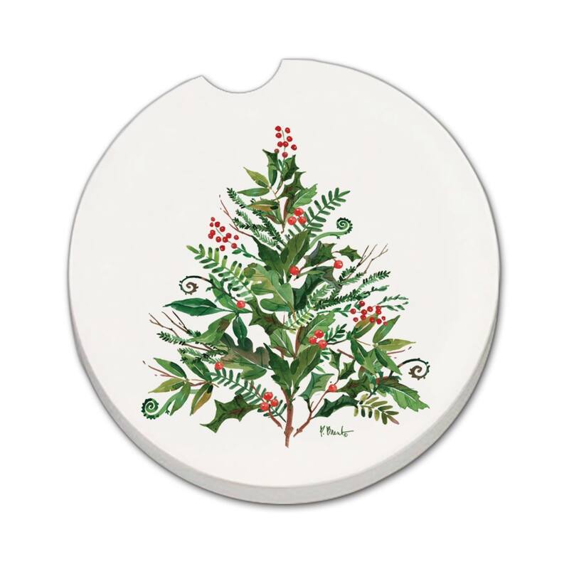 Peppermint Tree 2 Pack Absorbent Stone Coaster for Vehicle Cup Holder 2.6” Diameter Manufactured in The USA - Multi