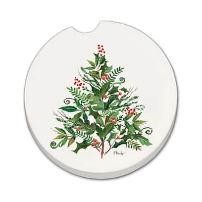 Peppermint Tree 2 Pack Absorbent Stone Coaster for Vehicle Cup Holder 2.6” Diameter Manufactured in The USA