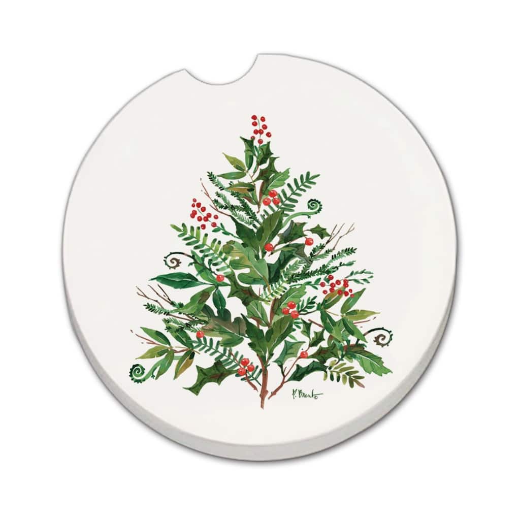 Peppermint Tree 2 Pack Absorbent Stone Coaster for Vehicle Cup Holder 2.6” Diameter Manufactured in The USA