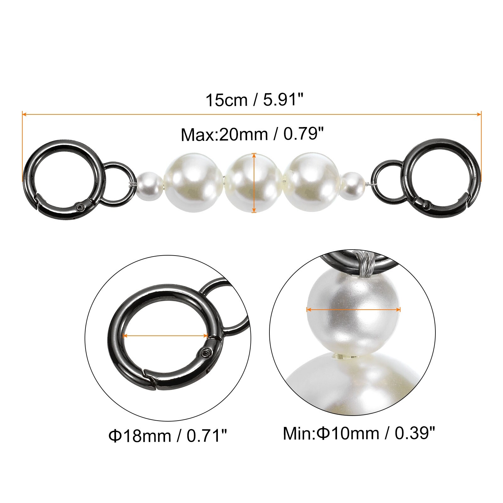 Purse Strap Extender, Pearl Bag Short Chain Replacement for Women Handbag Shoulder Crossbody Bag - 15cm/5.9"