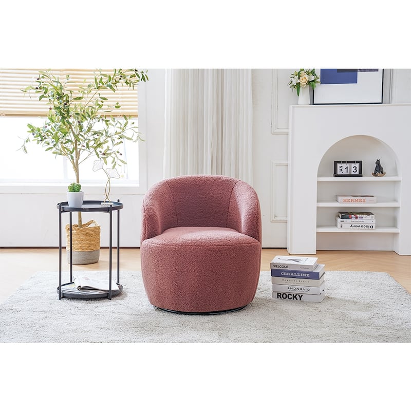 Swivel Teddy fabricaccent armchair barrel chair with black powder coating metal ring