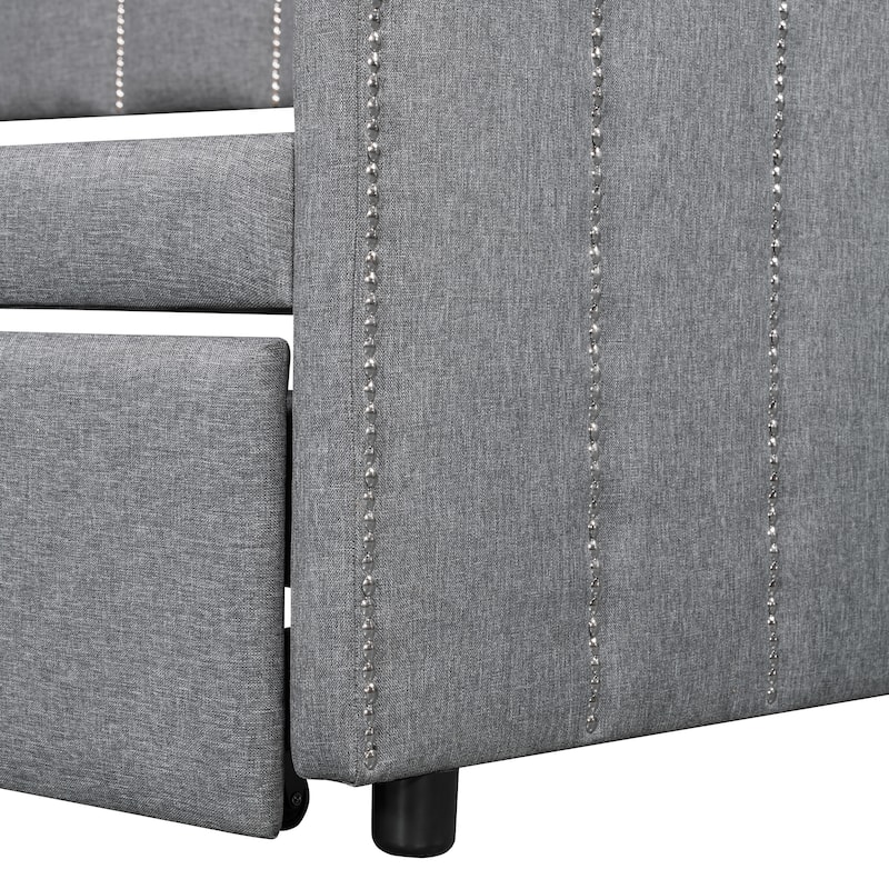 Twin Upholstered Daybed with Pop-Up Trundle, USB Charging Ports, Convertible Sofa Bed