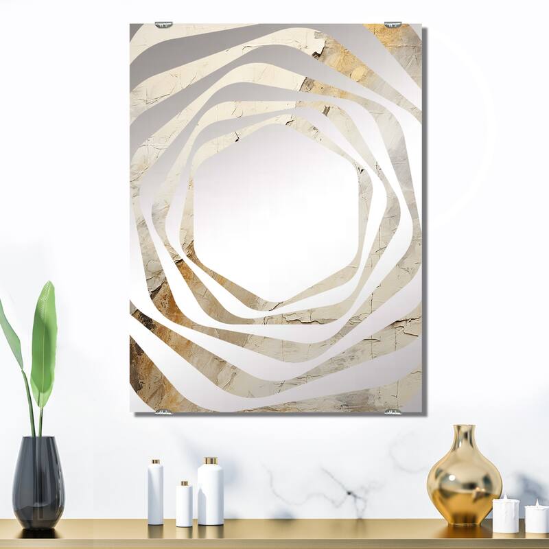 Designart "Earth Minimalist Fossils II" Abstract Collages Mirror White - Modern Wall Mirror Decor For Hallway - 32 in. wide x 24 in. high