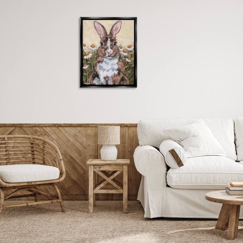 Stupell Rabbit Portrait with Daisies Framed Floater Canvas Wall Art Design By Sara G. Designs