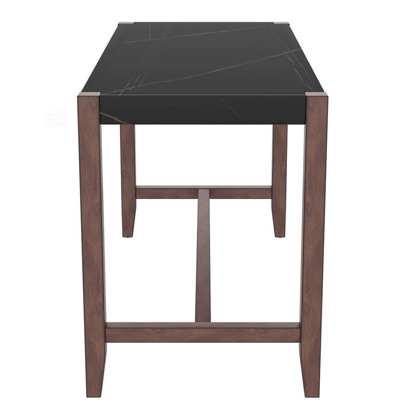 5 Piece Counter Height Dining Table Set wFaux Marble Bar Table & 4 Upholstered Seat Chairs Rectangular Dining Table Set
